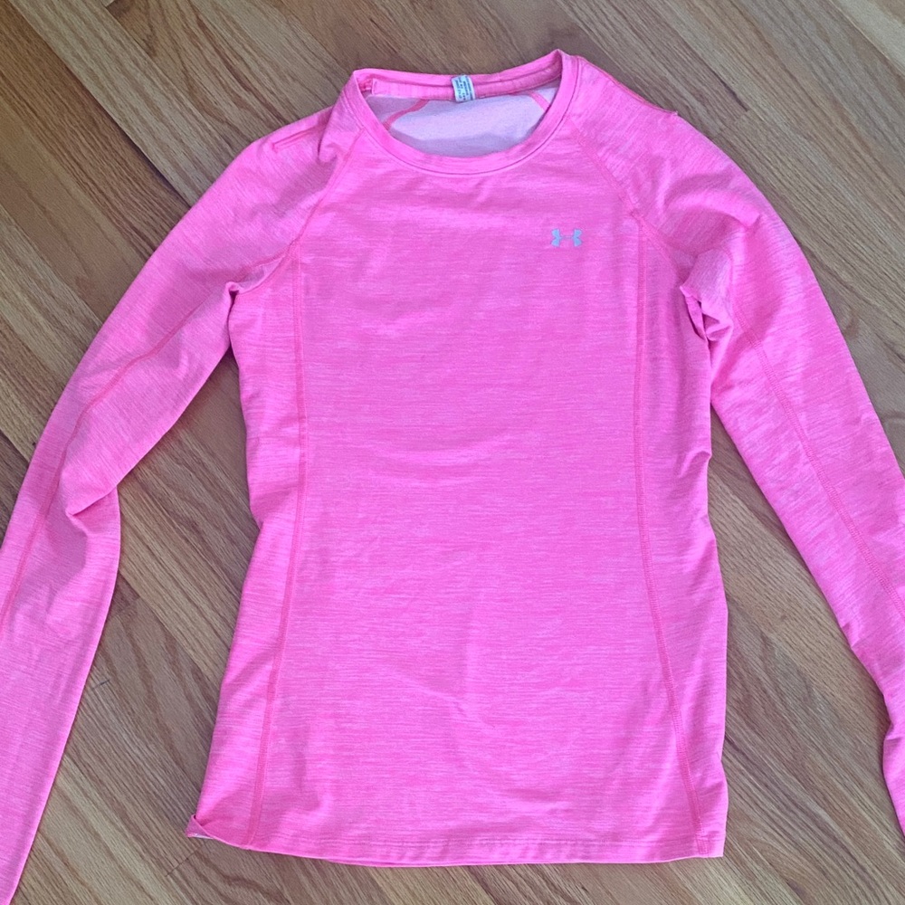 Under Armour Pink Base Layer Thermal Athletic Top Small Thumbholes